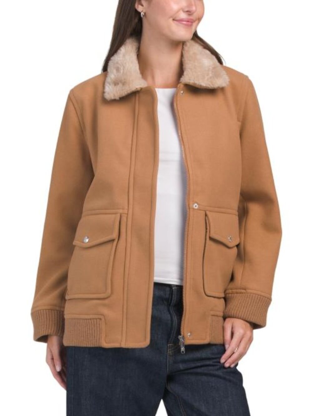 SAM EDELMAN Faux Shearling Collar Bomber Coat